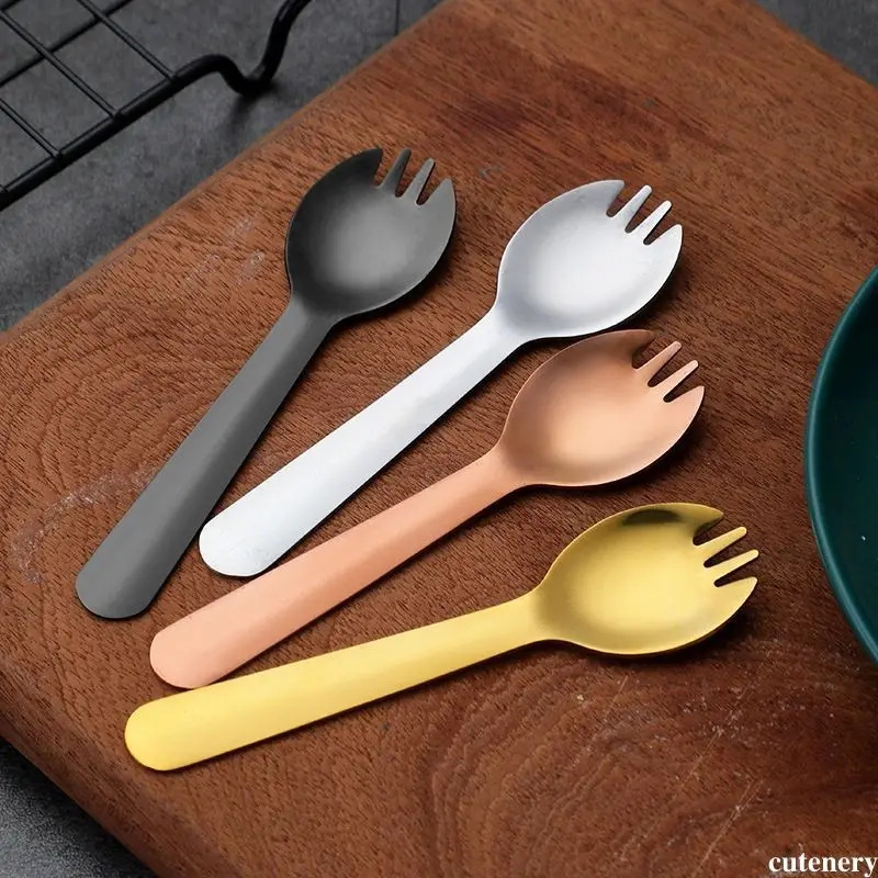 Sendok Garpu Mini 2 in 1 Stainless Steel | Spork Dessert Kue Lucu Warna Warni cutenery
