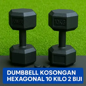 Dumbel Hexagonal 10kg Kosongan 2biji (sepasang) sudah plus tutup/ Cover Dumbel barbel 10kg Hexagonal kosongan 2biji  sudah plus tutup