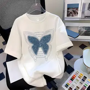 GF Kaos Wanita Boxy Butterfly Motif Printed Slim Fit T shirt Pria Oversize Basic Unisex Tee Katun Combed Bahan Nyaman Baju Atasan Wanita - Kaos Skena Vintage Y2k - Kaos Distro - Y0396