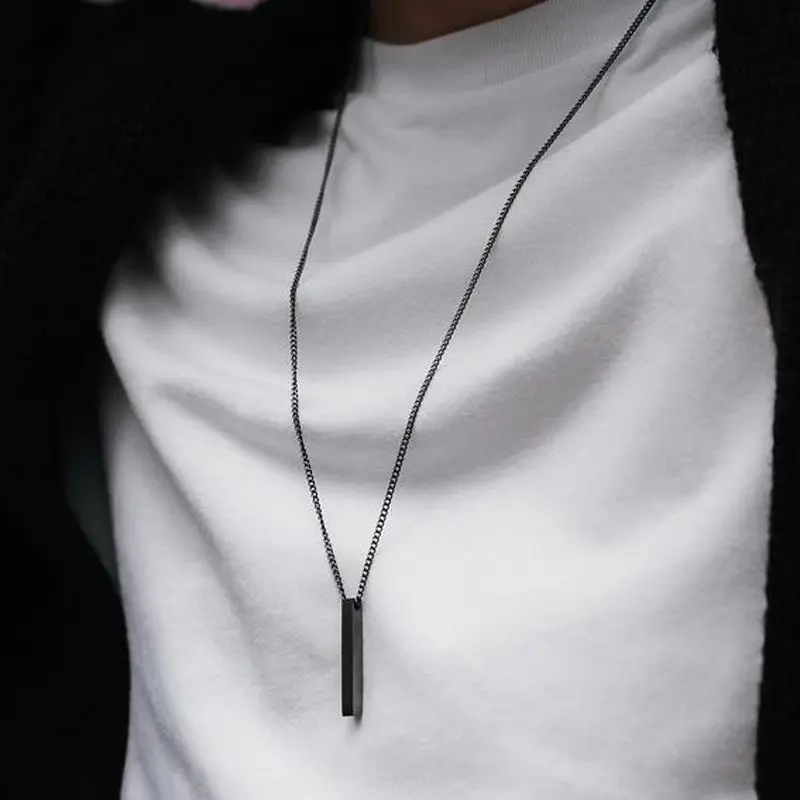 [Bayar di Tempat] Kalung Titanium Pria Model Balok Anti Karat Asli Gratis Ukir Nama 5