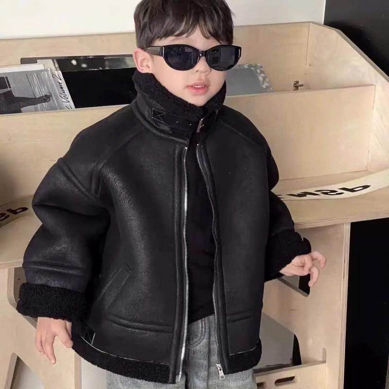   Form Rất To Lấy Lùi 1 Size  Áo Khoác Da Lộn  Lót Lông Cừu Màu Đen 15-50Kg 3,5 đến 14 tuổi  Cho bé Trai 