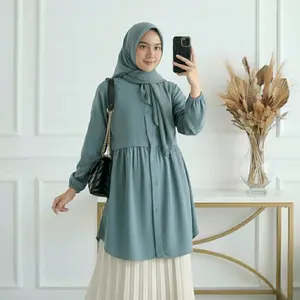 Atasan Livy Long Tunik, Kemeja Wanita Tunik Rempel Korean Style
