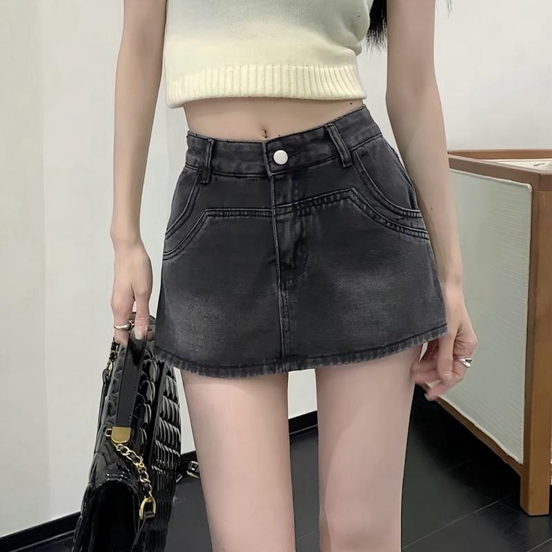 Quần váy Jean Bigsize dáng chữ A có lót trong cạp cao cài cúc khóa kéo