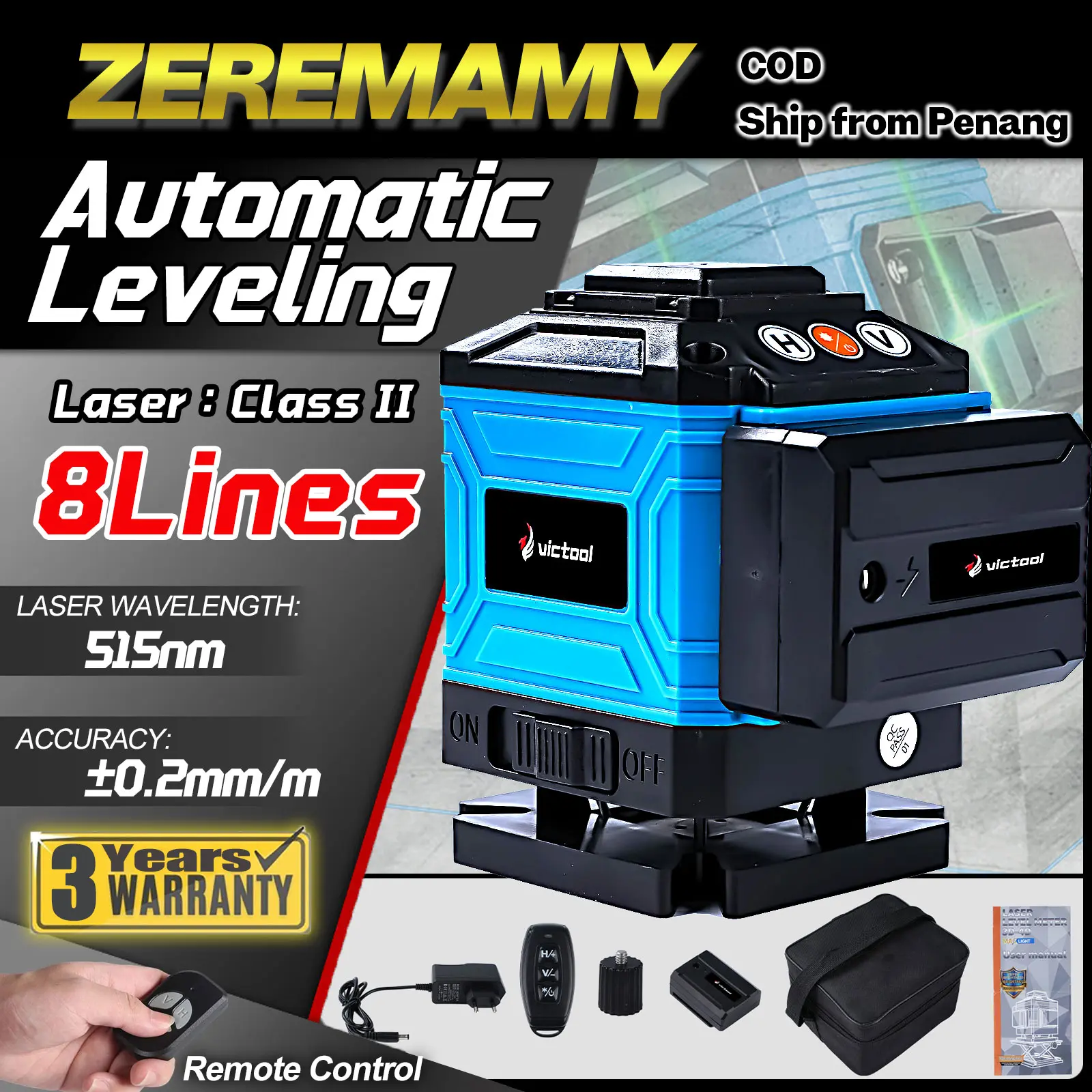 【8 Line】 Laser Level Light Self-Leveling 360 Rotary Leveling Auto Measuring Automatic Instrument Level Indoor Outdoor EU plug