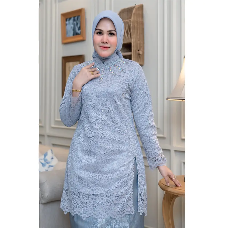 Kebaya Cellyn Sanghai Payet | Kutubaru Full Burkat Mewah | Kebaya Lamaran Wisuda Modern Atasan  Seragam  Baju  Kondangan Atasan Panjang Wanita Pesta Katun Dress Kerah brokat elegan Motif Natal 4