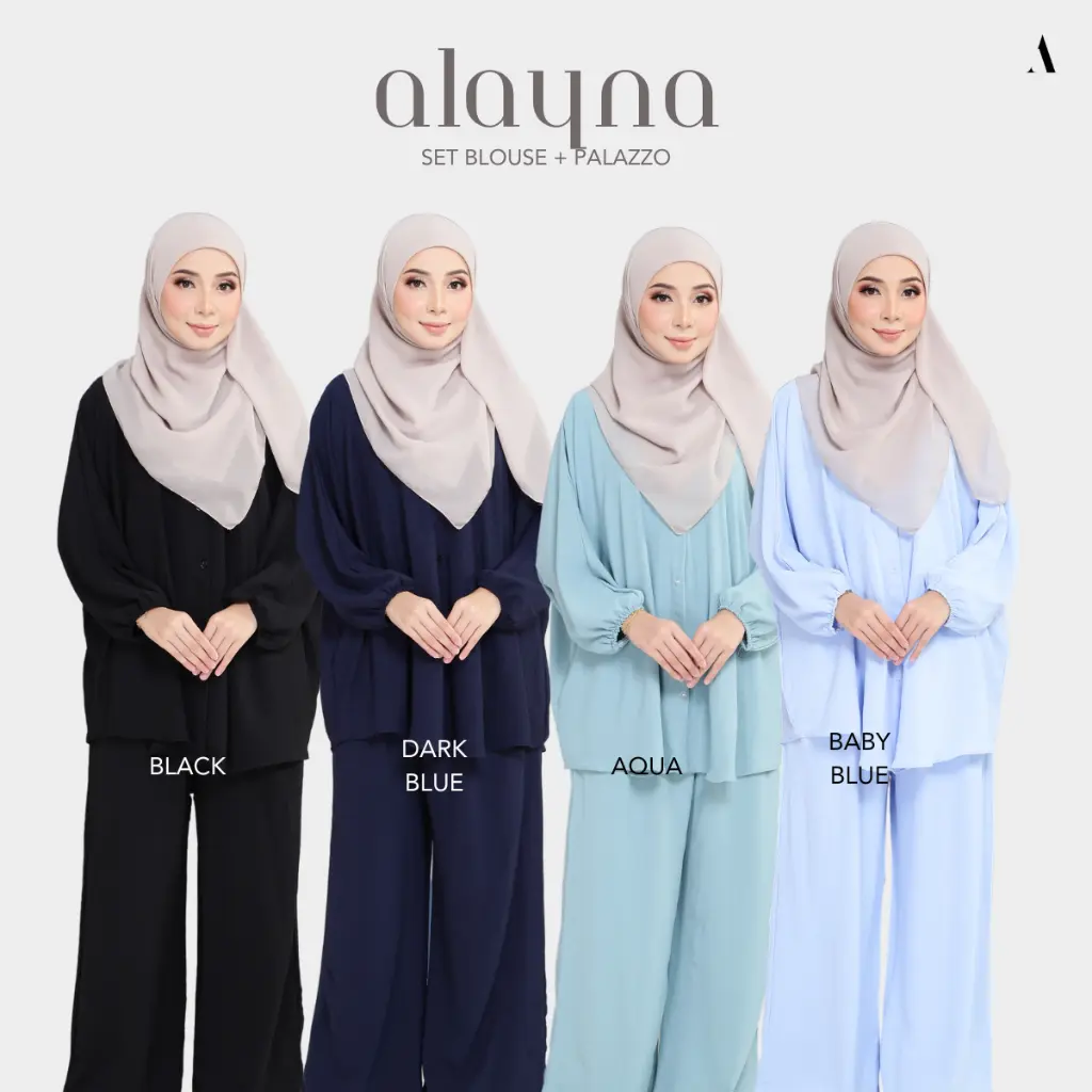 ALAYNA - Set Blouse Plain Labuh + Palazzo (Kain Cey)