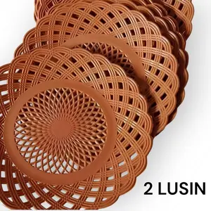 piring rotan plastik 2 lusin isi 24 pcs warna coklat dan pink serbaguna Kitchenware Dapur