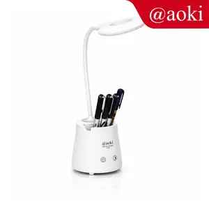 AOKI Lampu Meja LED Sentuh 3 Tingkat Kecerahan + Tempat Pensil – USB Rechargeable, Fleksibel, Lampu Belajar & Lampu Tidur