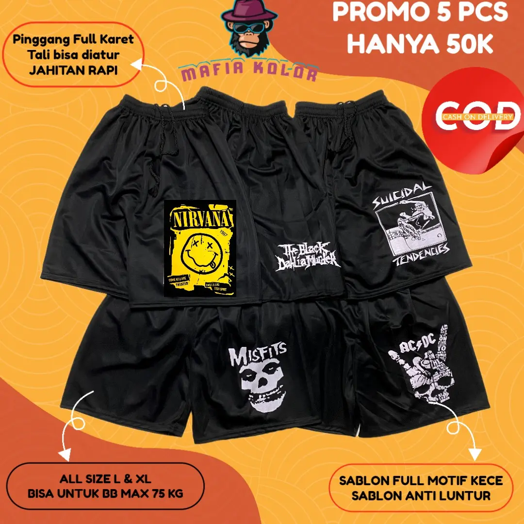 Promo Boxer 50 Ribu Dapat 5 Pcs Celana Pendek Boxer Kolor Dalaman Pria Wanita Celana Metal Nirvana SUICIDAL Surfing Santai Tidur Rebahan Olahraga Voli Basket
