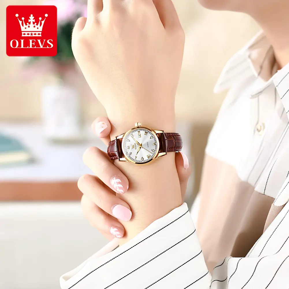 OLEVS #6896 Fashion Casual Women Watches Waterproof Quartz Movement Elegant Leather Strap Ladies Students Girls Business OL Style Wristwatch Gift for Women