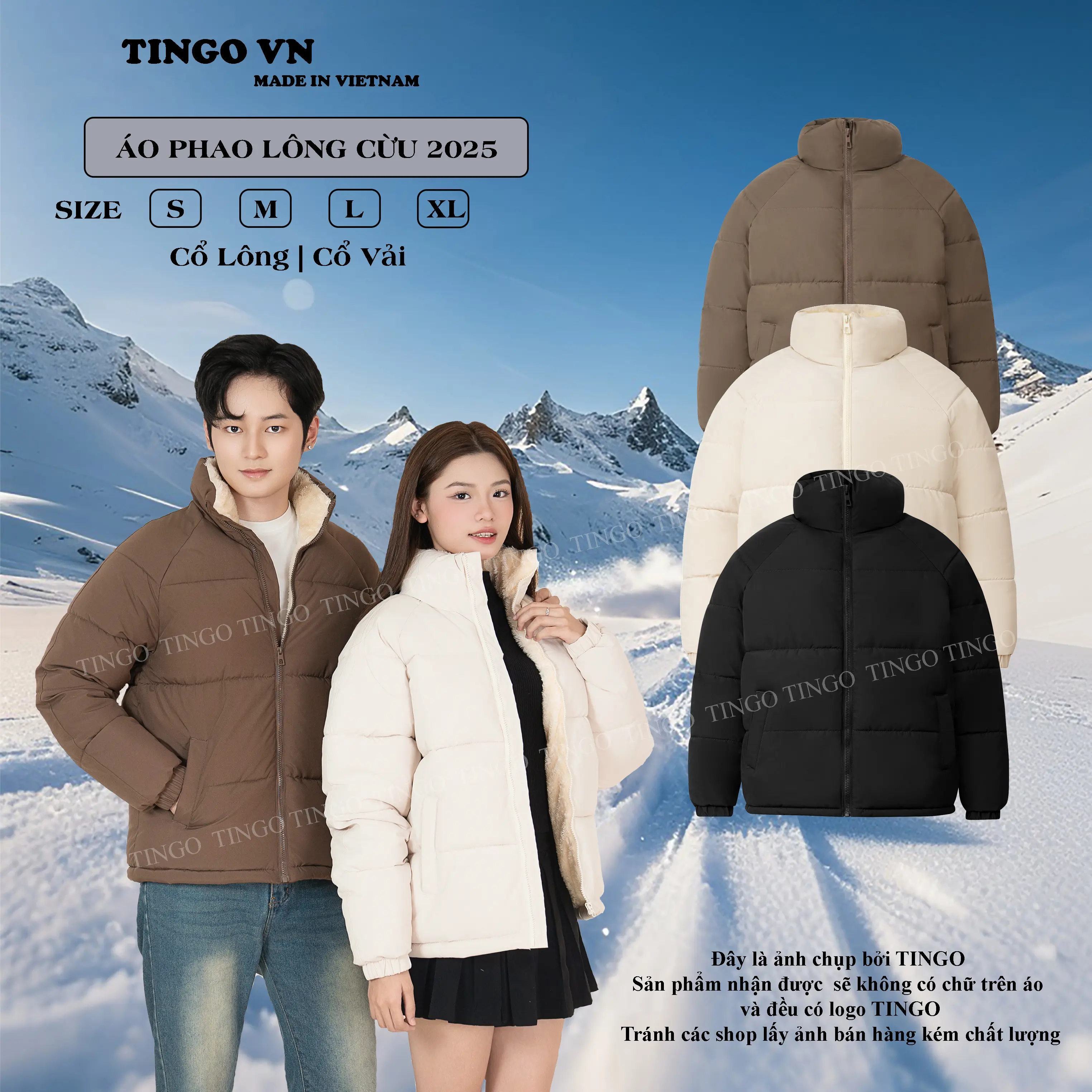 Áo Khoác Phao lót lông cừu cao cấp TINGO VN, Áo đại hàn dày dặn Chống rét, Giữ ấm cơ thể cho nam nữ Unisex Menswear Jacket Menswear Jacket, 4 màu aokhoac nam  aolot  long APS11