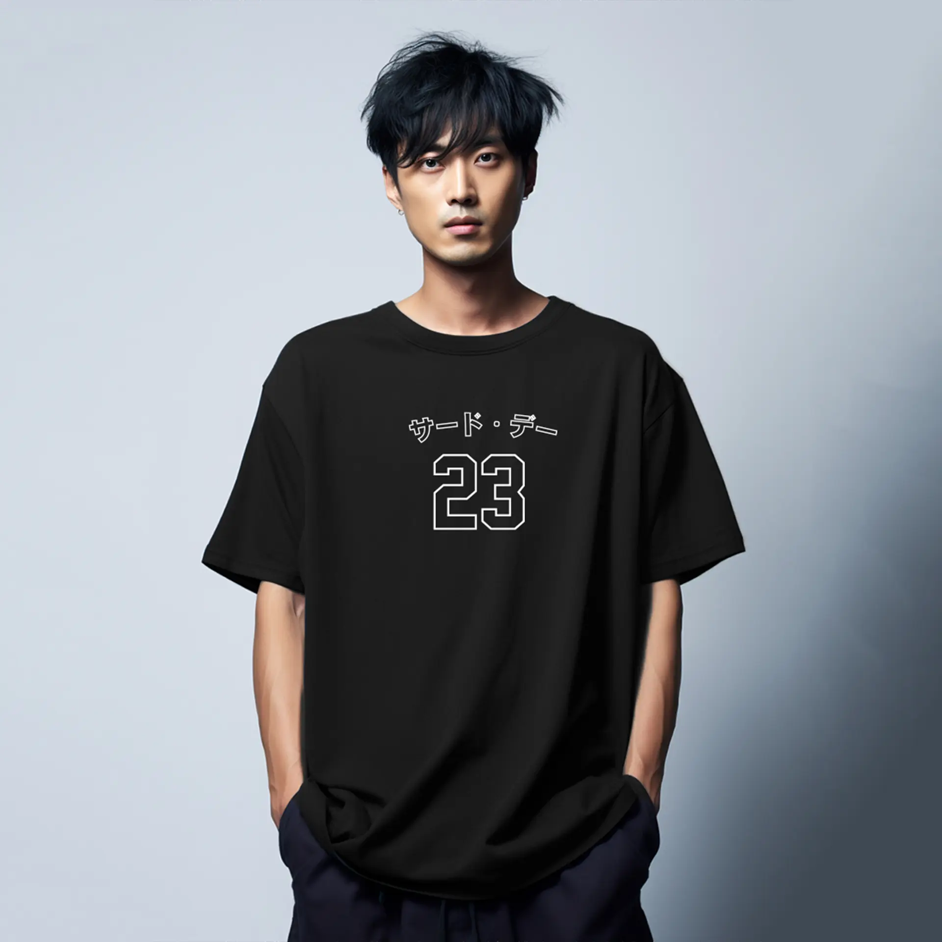Kaos Oversize Basket Scuba Tebal Third Day Katakana 23 MTN70 Warna Biru Navy MTN71 Hitam MTN72 Maroon Baju