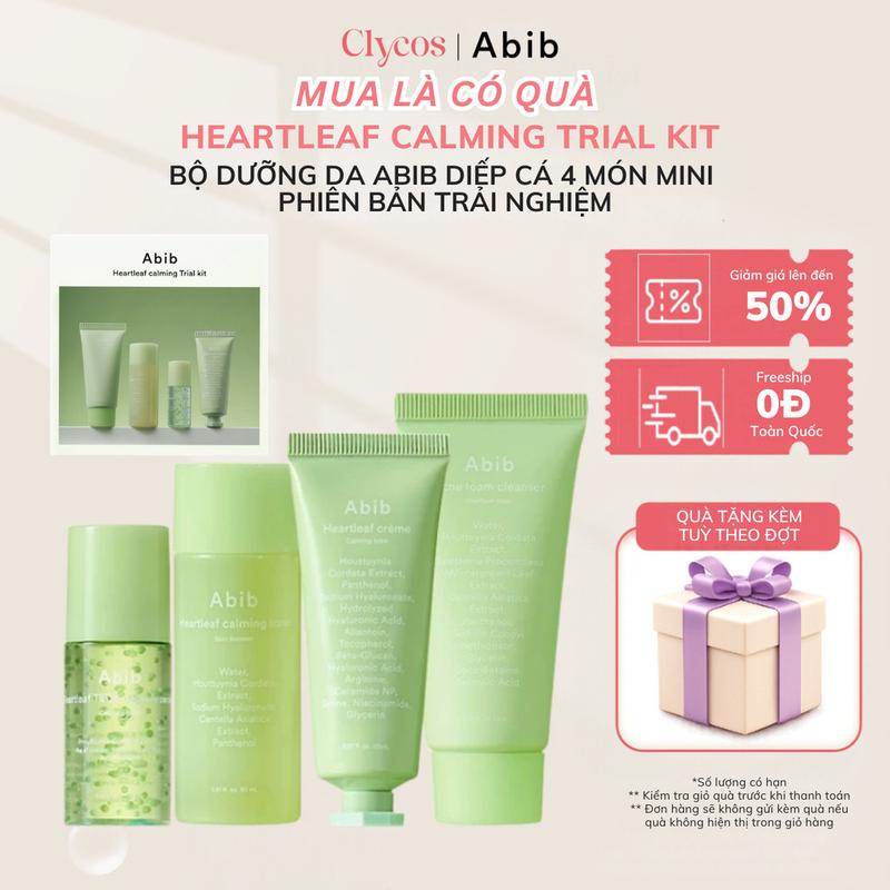 ABIB - Bộ Dưỡng Da Diếp Cá Heartleaf Calming Trial Kit 4 Món Mini Phiên Bản Trải Nghiệm cho Mọi Loại Da Nhạy Cảm & Mụn 30ml-15ml-20ml