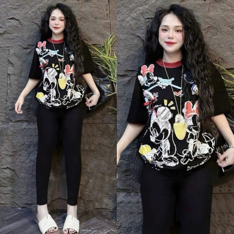 { Chất Tăm Lạnh QC } Set Đồ Bộ Nữ Quần Ôm + Áo In Hoạt Hình Chú Chuột MICKEY FULL MẶT Bigsize 45-85KG Mặc Nhà Đi Chơi Đẹp