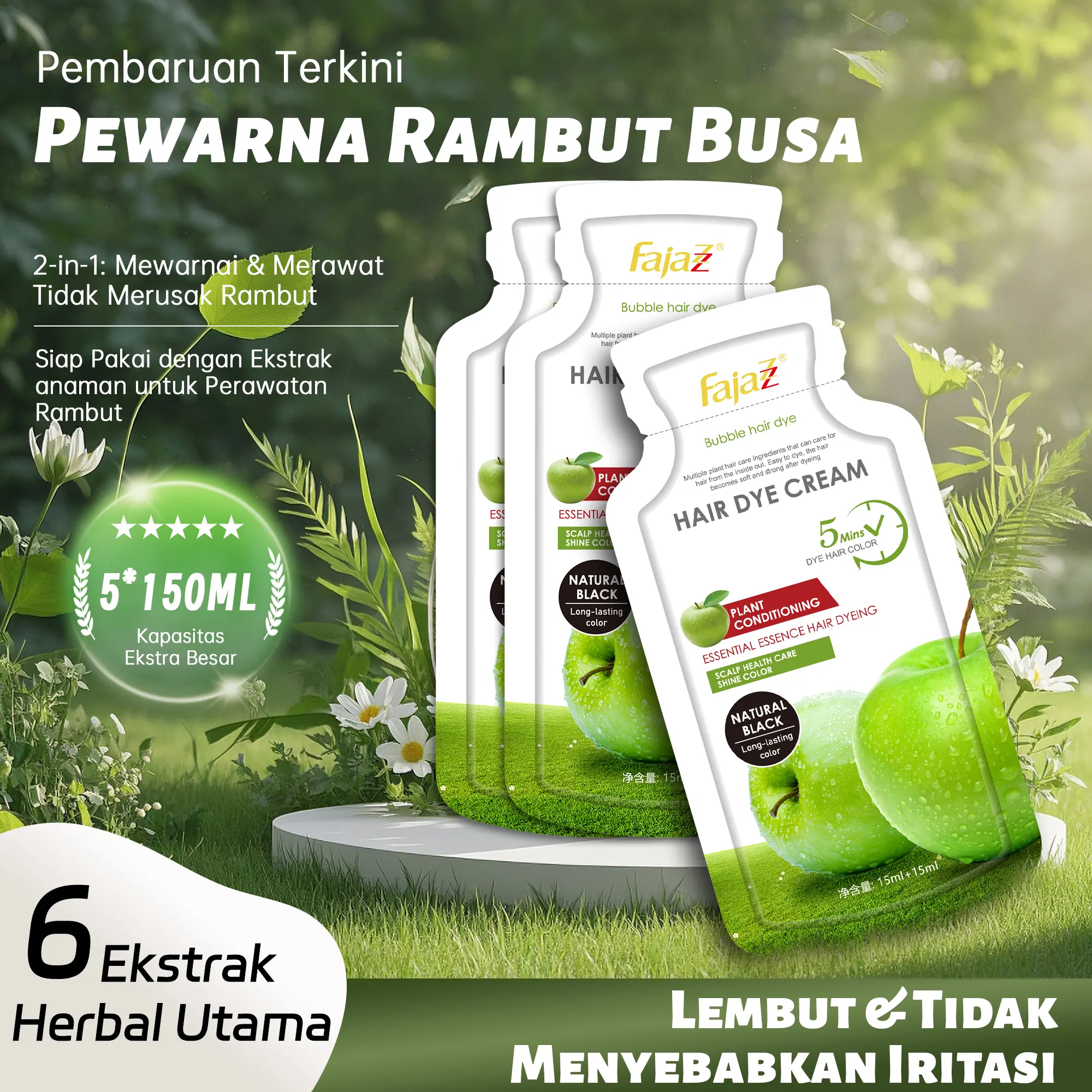 【Fajazz】【5bungkus x 30ml 】total 150ML Cepat mewarnai rambut   Bubble hair dye/plant conditioning Anda bisa mewarnai rambut Anda sendiri di ru/Hitam Alami/Warna Coklat Tua/Warna Kopimah Pewarna Cat