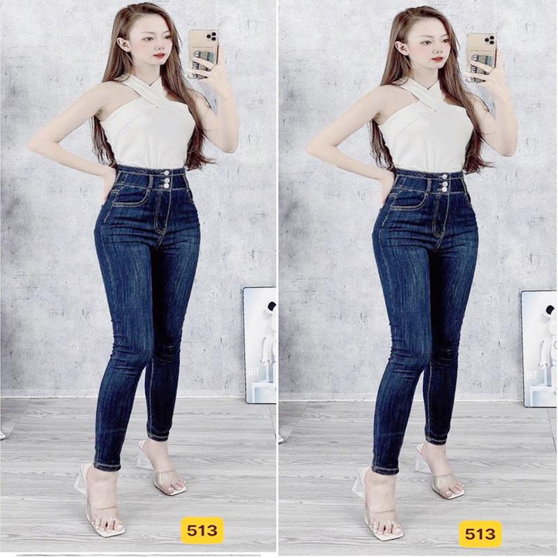 Quần jean nữ lưng cao vừa dáng ôm vải jeans co giãn 513 Pants Denim Women