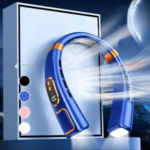アウトドアスポーツ、フィットネス、夏、秋のための5段階モードの静音冷却ファン、カラフルなライトとLEDディスプレイ付きの多機能充電式首吊りファン