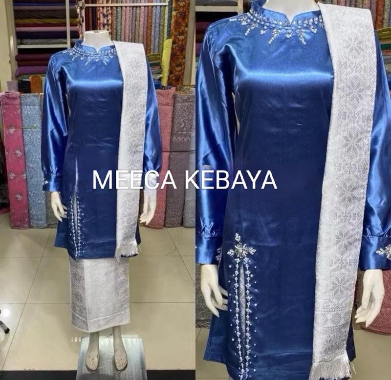 set Baju Kurung Melayu Selendang / Baju Kurung Malaysia Baju Kurung Wisuda Terbaru / Set Baju Kurung Melayu / Set Tunik Payet Modern / Bahan Satin Bridal Premium / Set Seragam Pesta Atasan Dress one  set 6