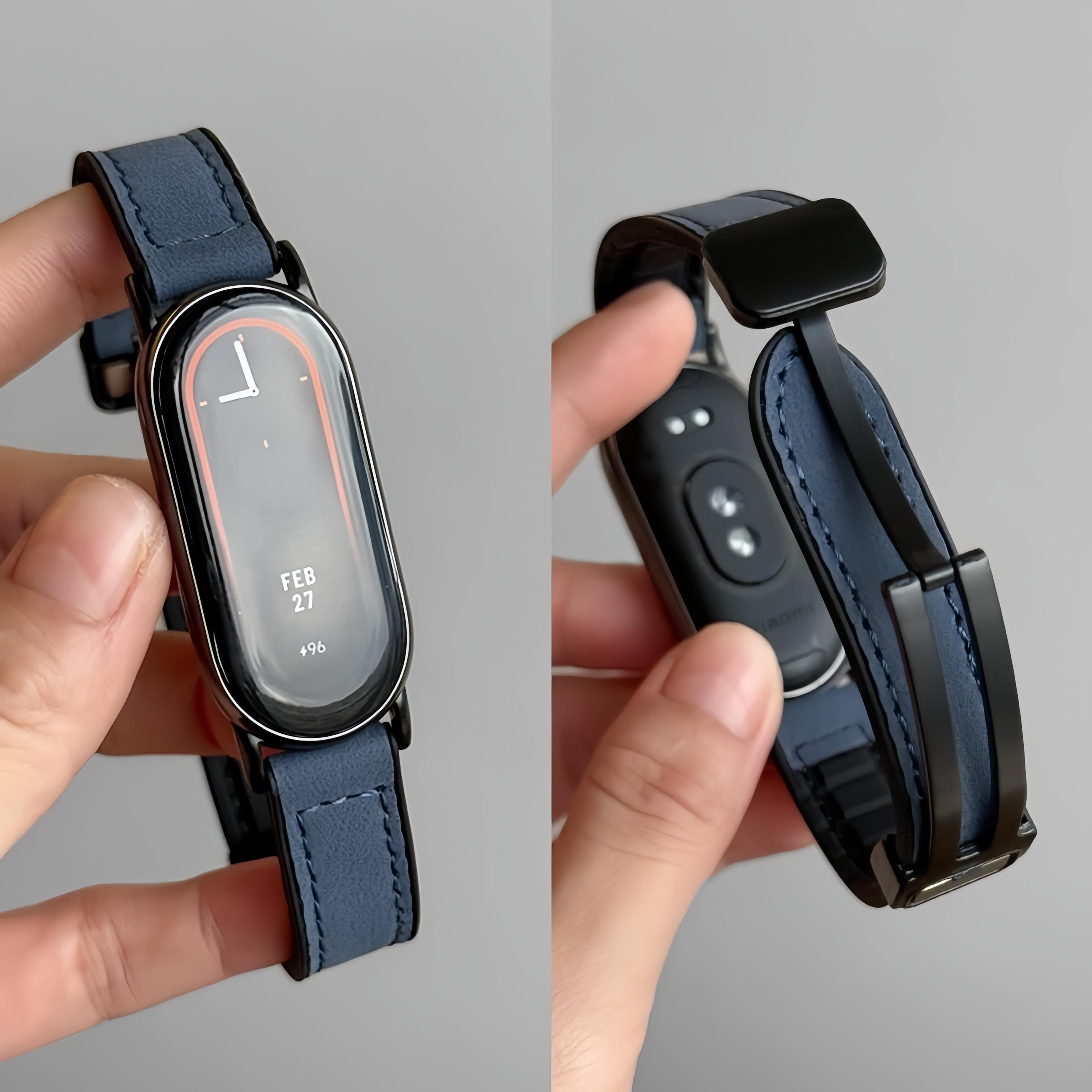 （Tidak termasuk jam）tali jam tangan For Xiaomi Smart Band 8/9/10 Strap Kulit Magnetik Tali Mi Band 8 9 10 Kulit Olahraga Tahan Air