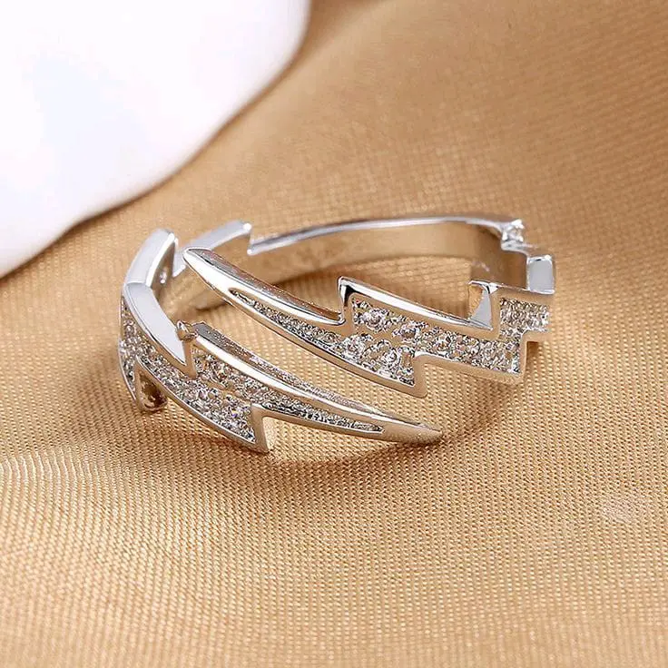 Cincin Elegan Desain Thunderbolt Black and White (Adjustable) Hadiah 3