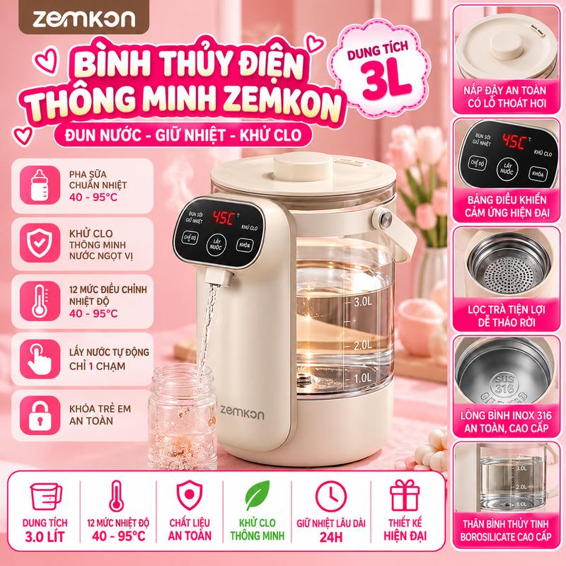 Bình Thủy Điện Thông Minh 3L Đun Nước Giữ Nhiệt, Hỗ Trợ Pha Sữa Và Khử Clo, Dùng Pha Trà Cà Phê, Chuẩn Bị Nước Uống Cho Gia Đình