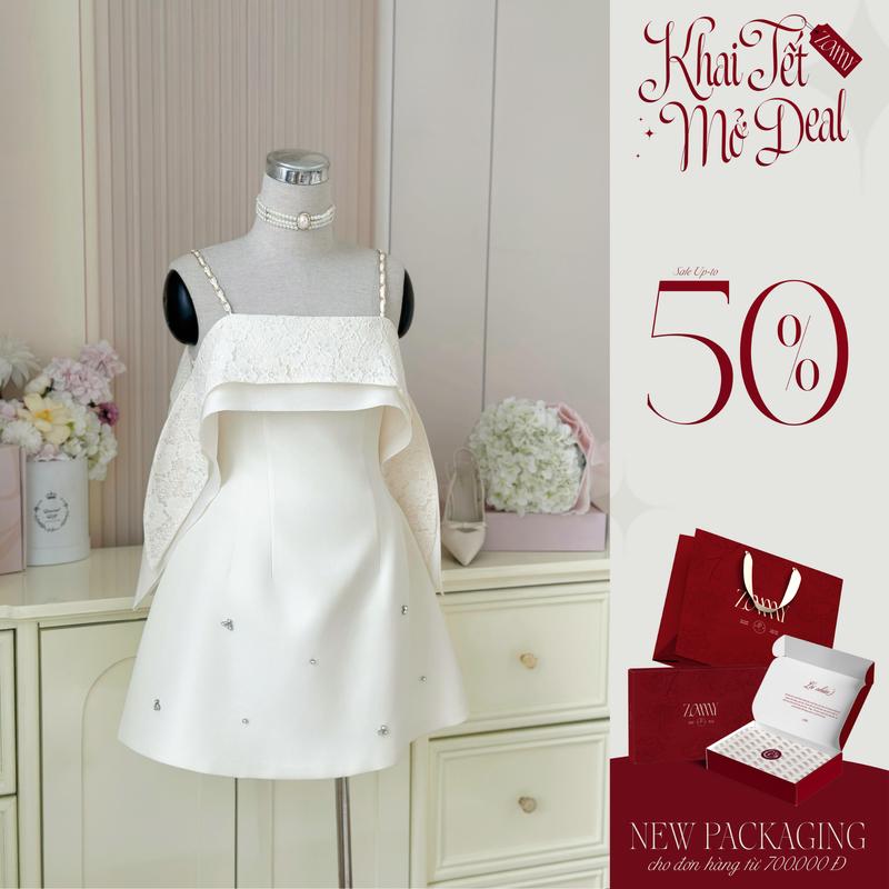  ZAMYSHOP - Váy thiết kế hai dây trễ vai tà dài hai lớp váy đi tiệc váy sang chảnh vibe tiểu thư 