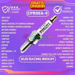 BUSI RACING SUPER IRIDIUM CPR9EA-9 BEAT,SCOOPY,VARIO,R15,NMAX,BYSON,AEROX,CBR150 Karbu Asli Gas Logam Kendaraan Mesin busi  motor