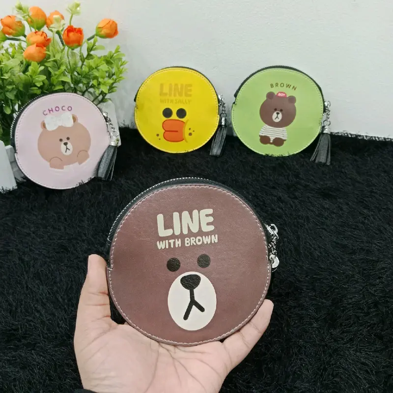 DOMPET KOIN BULAT WARNA RANDOM Karakter Wanita Kulit Uang Kartu 0