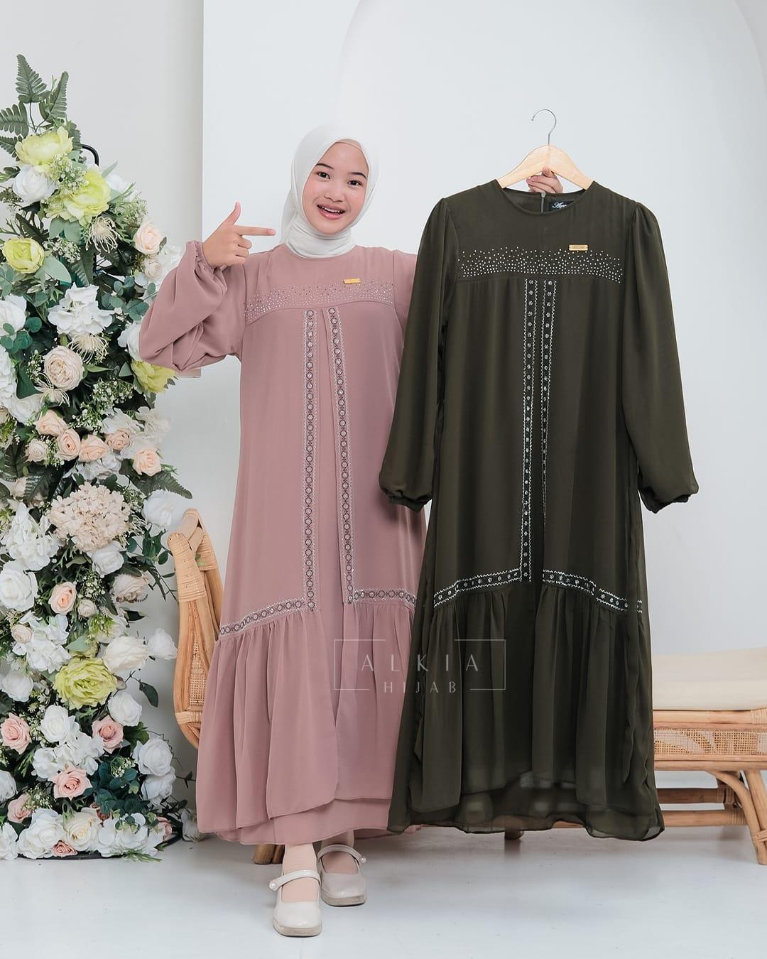 Gamis Abaya Anak Remaja Tanggung Usia 10-11-12-13-14 Tahun Ghania Maxy Bahan Ceruty Babydol Baju Dress Muslim Putih