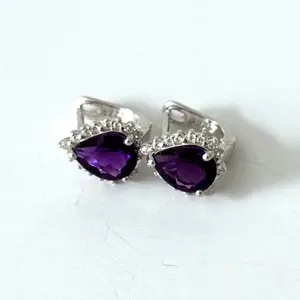 Gemarae Amethyst Dewdrop Earring | Natural Gemstone Anting Silver 925 Rhodium Plated | Batu Permata Asli