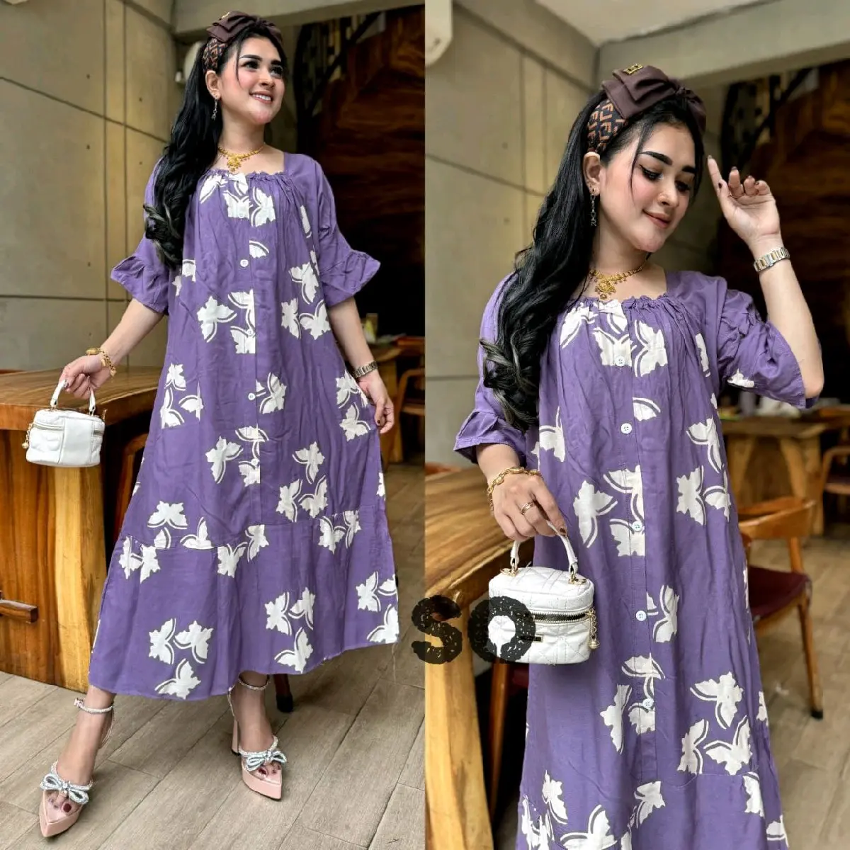 Dress Butterfly busui kancing Wanita