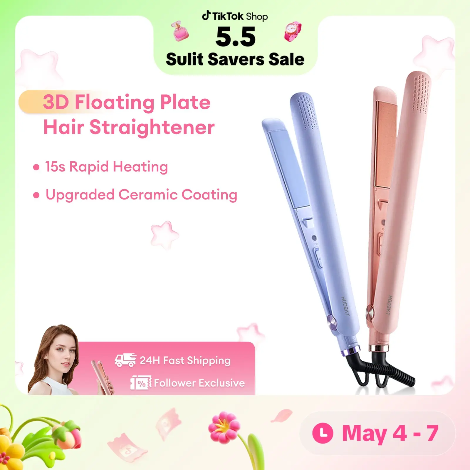 HODEKT 2 in 1 Portable Mini Straightening Iron Hair Straightener Hair Curler Constant Temperature Daily Straight Hair Styling Tools