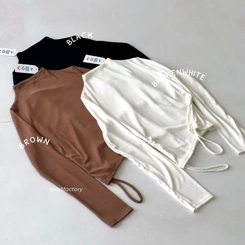 Nicole Top- Atasan Knit Wanita Lengan Panjang Inner Rajut Turtleneck Korea - Crop Top Tali Serut 2