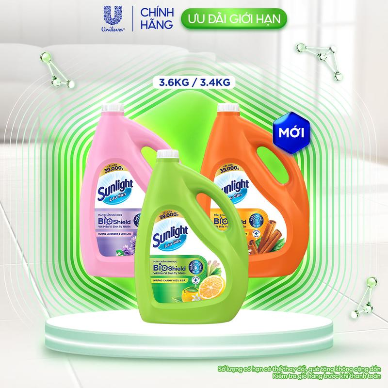 Nước lau sàn cao cấp Sunlight Bioshield Chai 3.4KG/3.6KG | Ngăn côn trùng đến 24h / Khử 5 mùi hôi