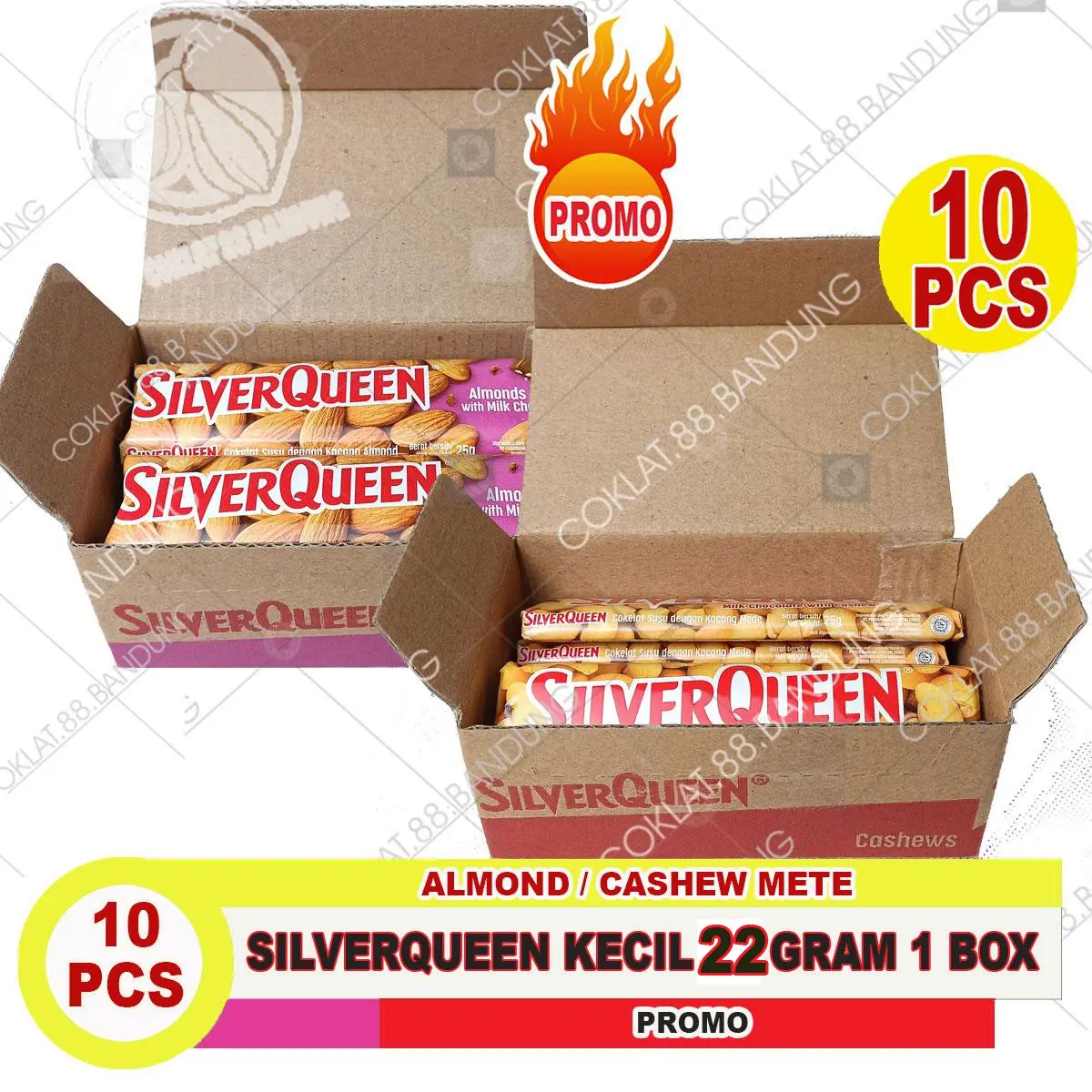 SILVERQUEEN 22 GRAM ex 25 GRAM 1 BOX ALMOND MEDE 10 PCS Cokelat, COKLAT SILVERQUEEN ISI 10 X 25 GR MILK CHOCOLATE
