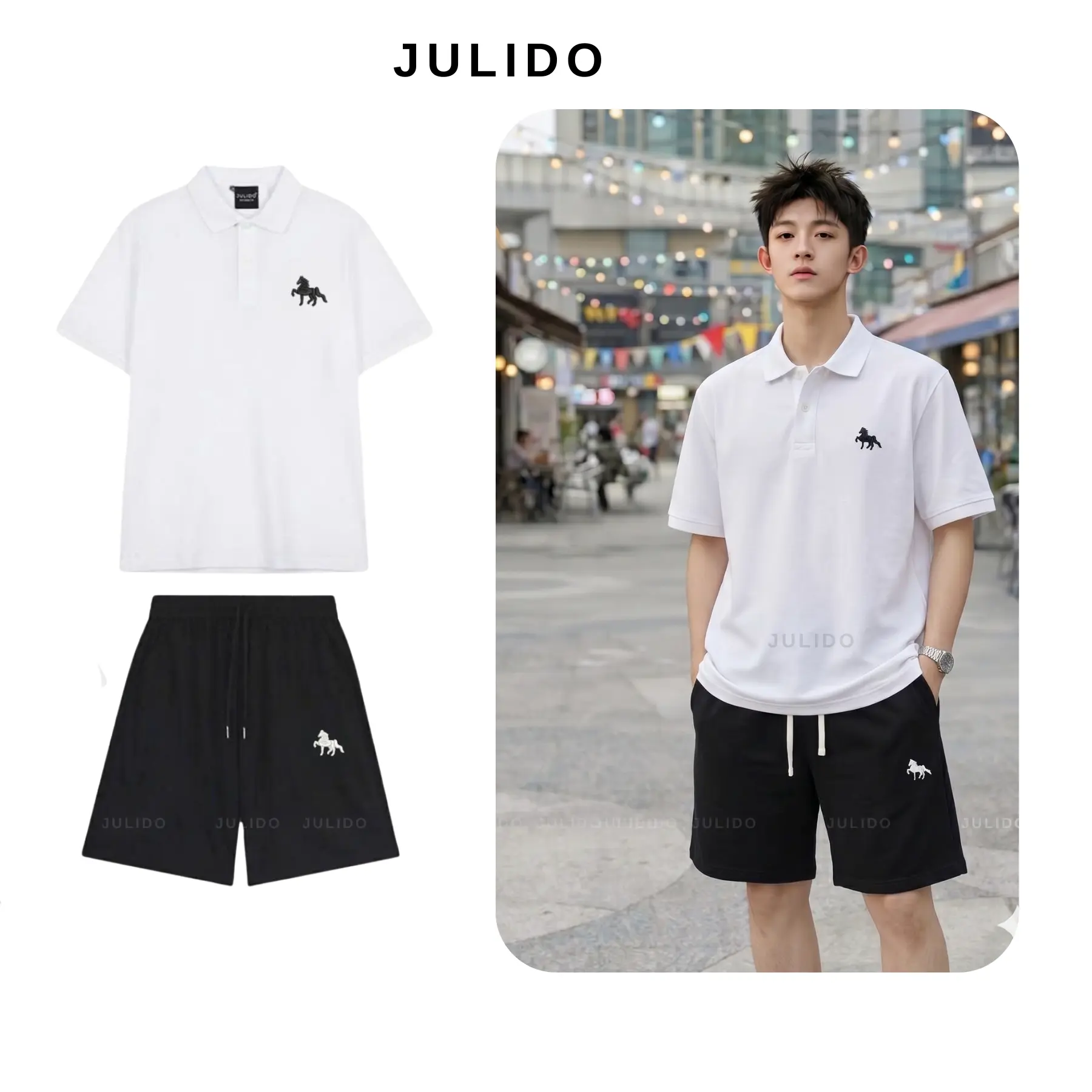 Bộ quần áo thể thao nam nữ JULIDO logo thêu, chất liệu vải Waffle thoáng mát, thấm hút mồ hôi.