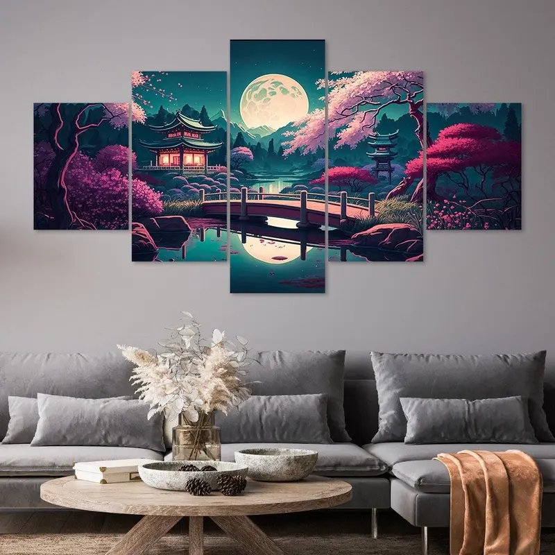 AINUN.....WALLDECOR HIASAN DINDING PAJANGAN RUANG TAMU MOTIF PEMANDANGAN 1SET 5PICIS/HIASAN DINGDING DEKORASI RUMAH POSTER KAYU MDF Kualitas Tinggi 5