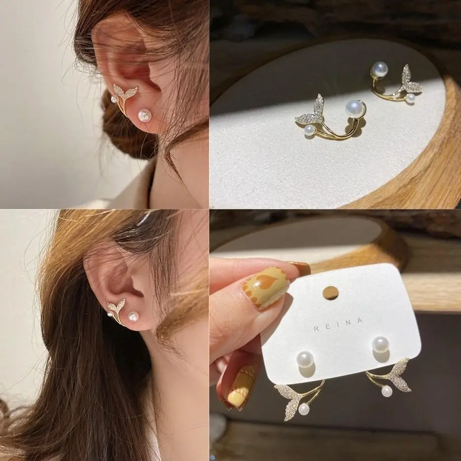Creative Fashion Cindie Accessories Small Design Fish Tail Round Earrings Light Luxury Elegant Personality Earstuds Fashion Accessories Jewelry