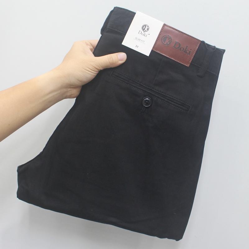 Quần Kaki Nam Doki Cao Cấp Màu Đen DKC-13, Quần Kaki Dáng Ôm Đứng Chất Vải Cotton Thun Co Giãn Dày Dặn, Không Nhăn Bai Xù