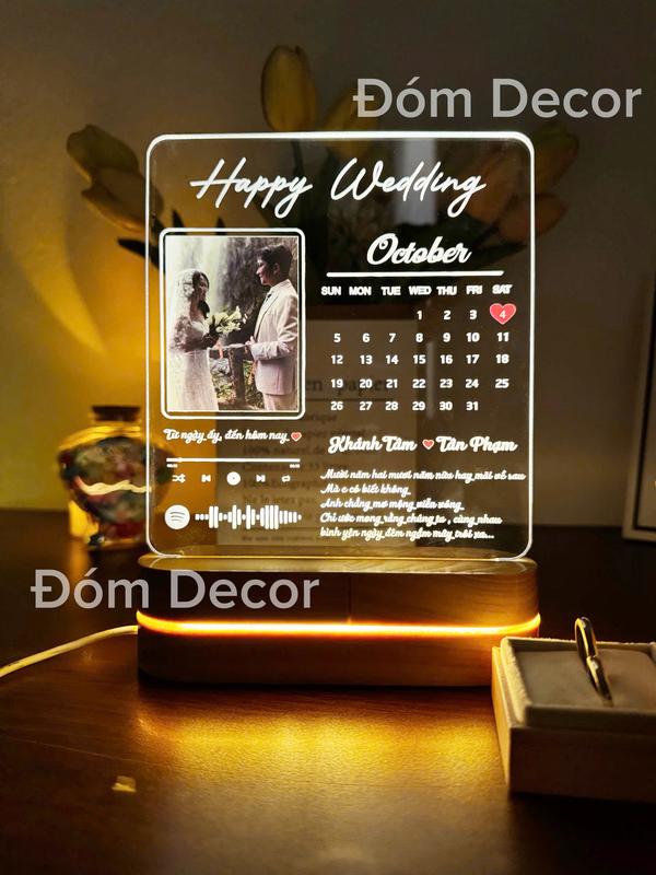  Đóm Decor Đèn Led 3D In Ảnh Theo Yêu Cầu - Quà Tặng Đám Cưới Đèn Ngủ 16 Màu Có Remote Điều Khiển Bằng Điện Thoại Đế Gỗ 15cm USB 5V 