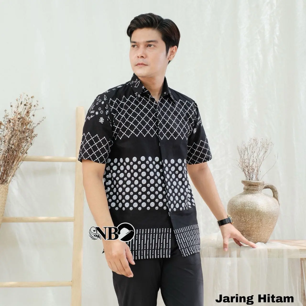 Kemeja cowok pria dewasa kekinian lengan pendek batik jaring moderen katun primisima Formal
