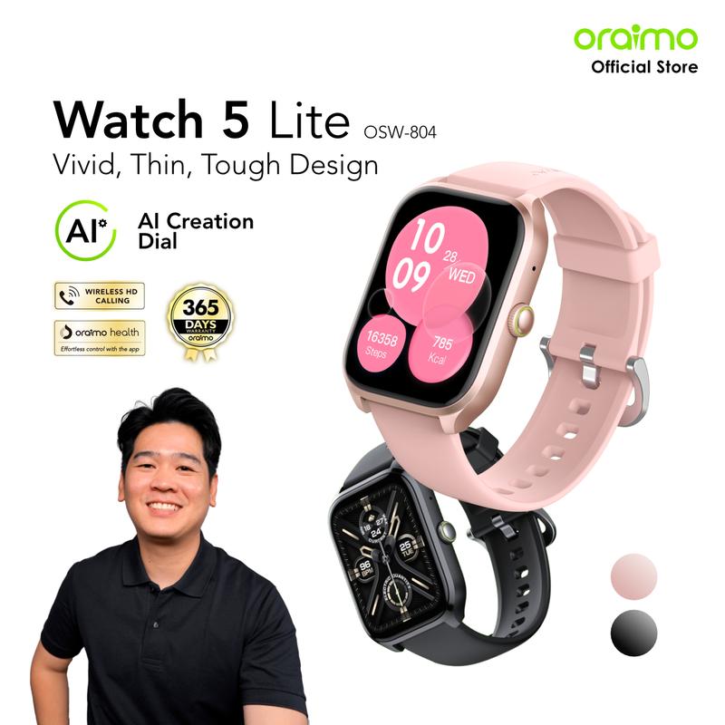 [Exclusive JOERDY] oraimo Watch 5 Lite Smartwatch [OSW-804] Layar 2.01'' Bluetooth Tahan Lama Tahan Air Debu Layar Monitor Amoled 100+ Mode Olahraga Large Screen Wireless Call Long Battery Life IP68 Waterproof 0