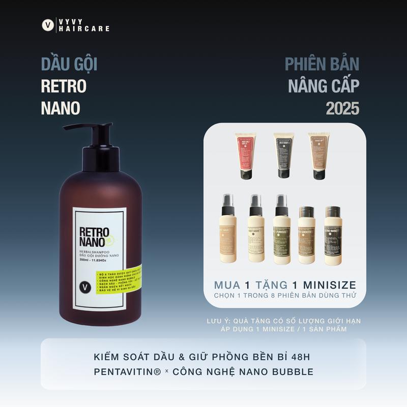 Dầu gội VyVy Haircare Retro Nano 350ml - Sạch sâu cho da đầu dầu giúp kiềm dầu 48h và làm phồng tóc