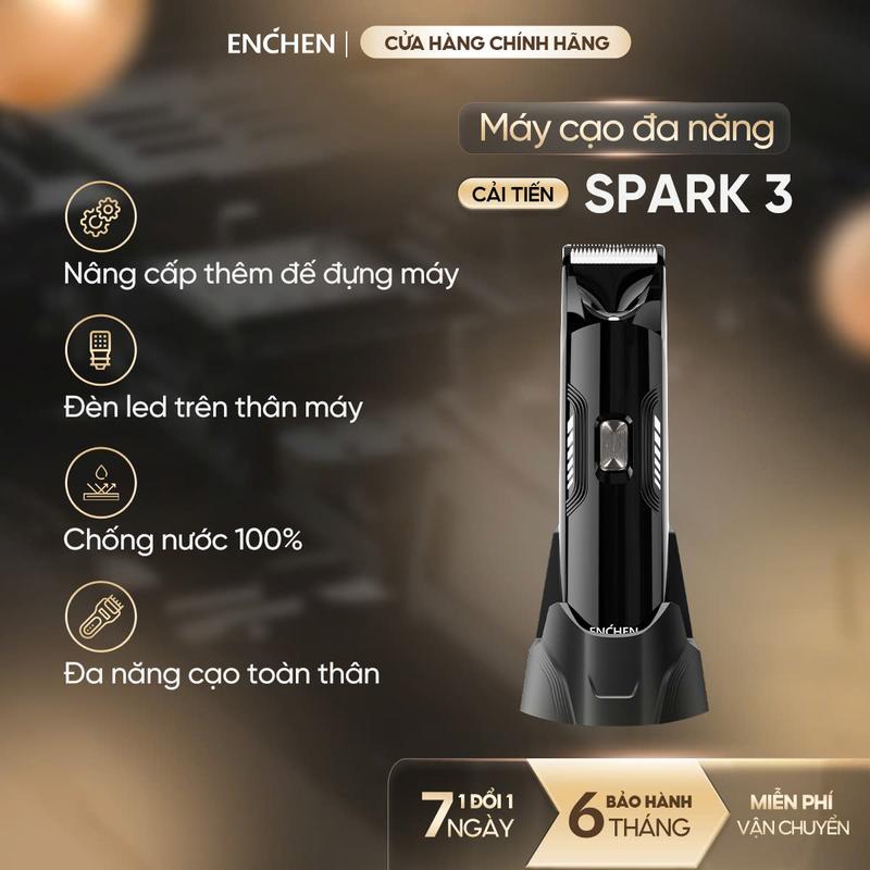Máy Cạo Lông Toàn Thân Enchen Spark 3 - Cạo Lông Vùng Kín, Chân, Nách Cho Nam & Nữ - Chống Nước, Đèn Led, An Toàn - Bảo Hành 6 Tháng