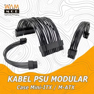 WAMMOD Custom Kabel PSU MODULAR Case Casing Mini ITX mATX 24p ATX 8p 4pin CPU EPS 8p 6+2p 6p VGA PCIE 5p Power SATA 4p Pwr MOLEX - Compatible PSU Asus MSI XPG FSP Fractal Corsair Seasonic Cooler Master Bitfenix NZXT - Kabel Warna HITAM