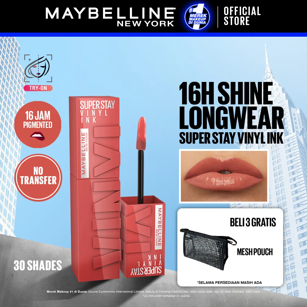 MAYBELLINE Superstay Vinyl Ink 4.2 ml - Shiny Pigmented Liquid Lipstik Lipstick Make Up Lipcream Longlasting