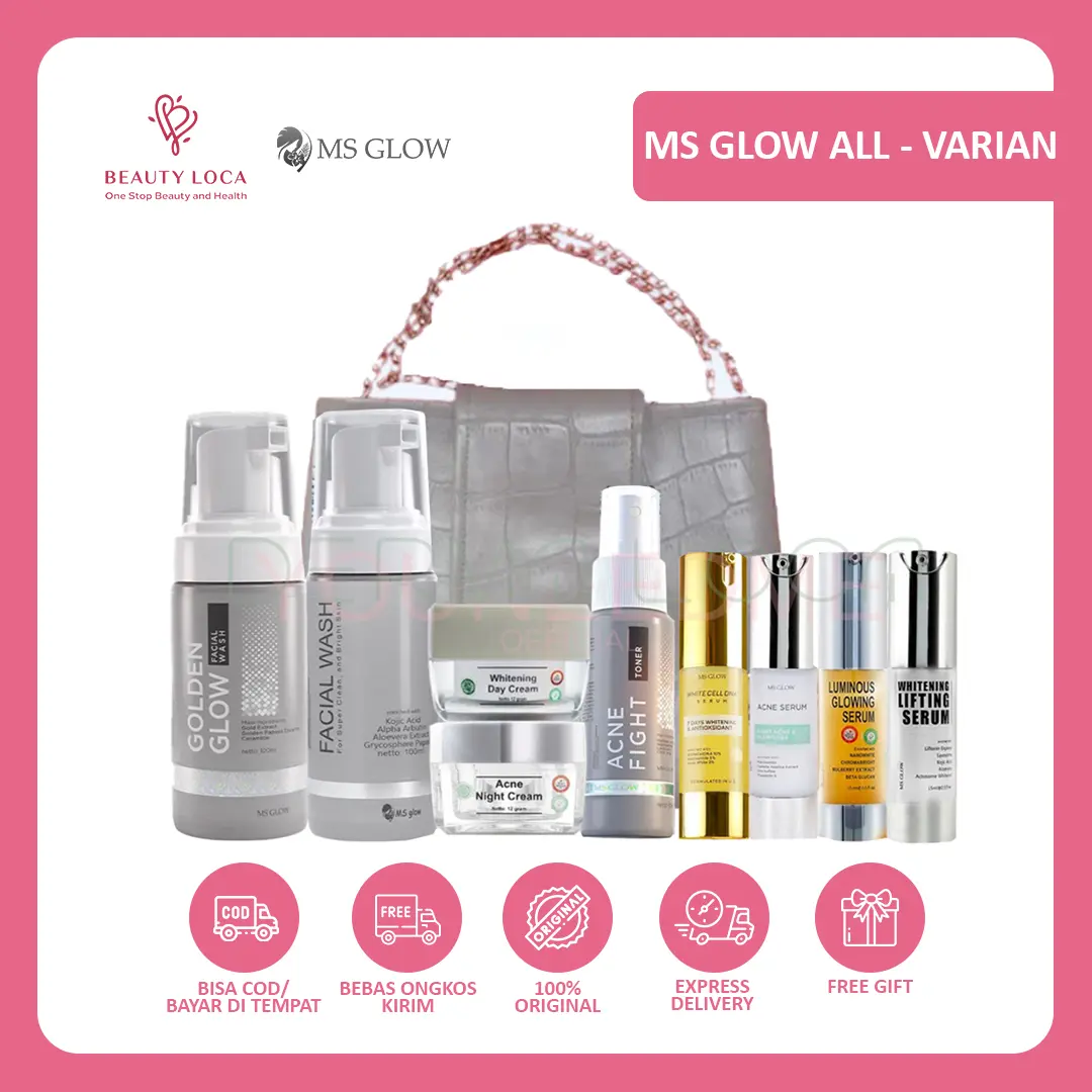 MS Glow All Paket Varian Whitening Luminous White CellDNA Ultimate Acne - 4 item - Paket Pencerah, Glowing, Bright, Flex, Acne