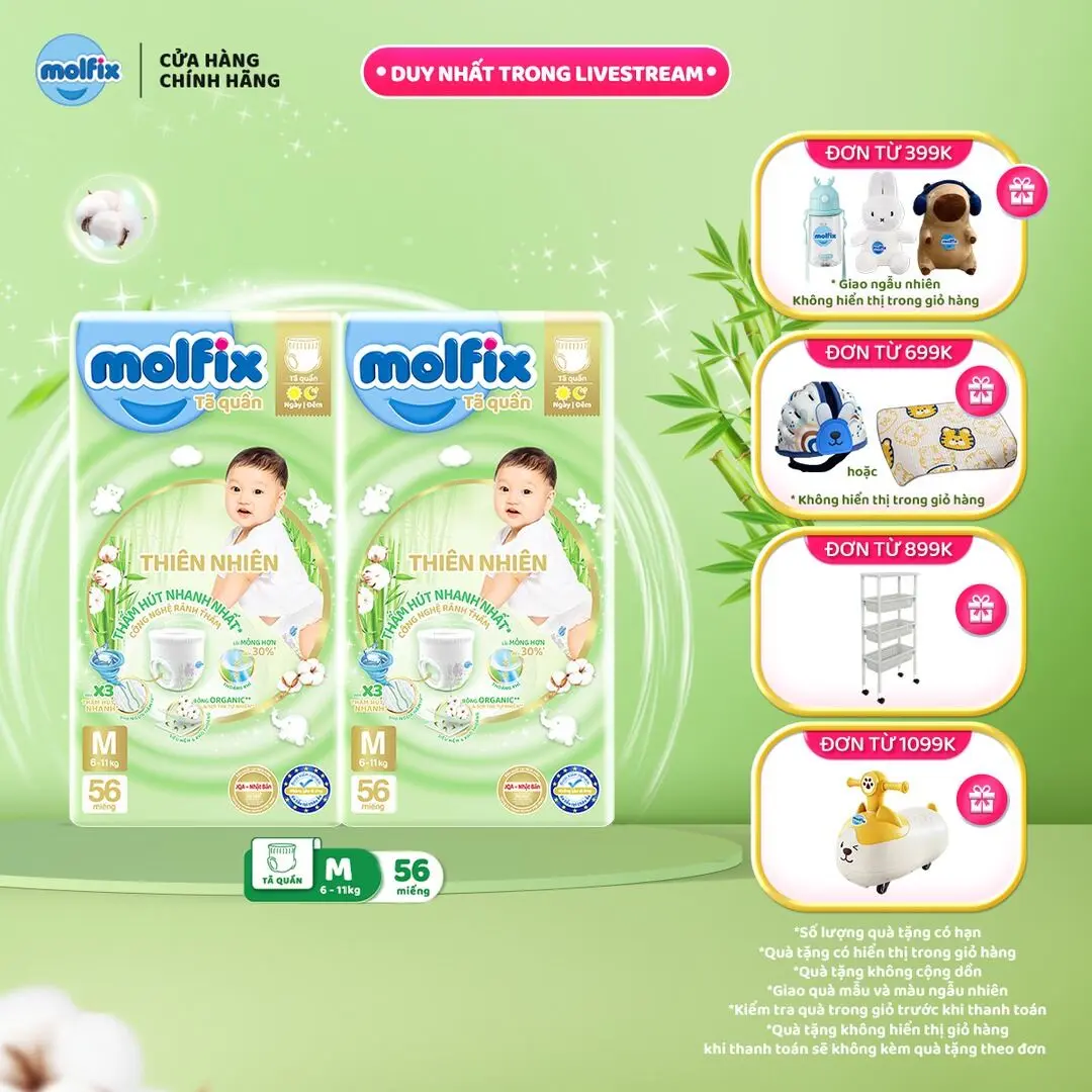 [Bao bì thay đổi theo từng đợt nhập hàng] M01 - [MEGA JUMBO] COMBO 2 TÃ QUẦN MOLFIX SUPER JUMBO (Không mix size) Cho Bé