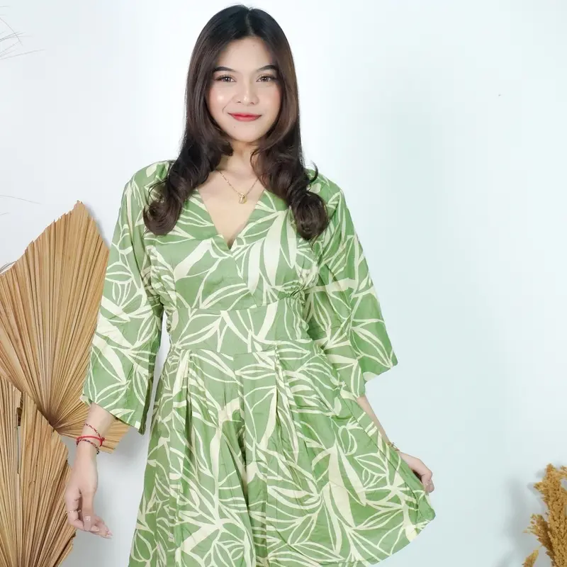 Jamsuit Natalia Motif Bamboo Leaf Bali Panjang Pendek Rayon Wanita Setelan Jumpsuit Bunga 2