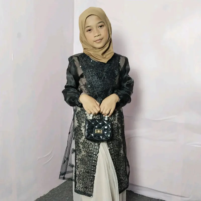 Tunik Couple Hananque Ibu dan Anak Usia 1-13 Tahun dengan Brokat Kondangan Full Payet Mix Organza Bridesmaid untuk Pasangan Wanita Wanita Keluarga Motif 7